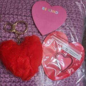3pc Heart Set Fur Bag Charm, Keychain, & 50 Pc Stick Notes ALL NWOT